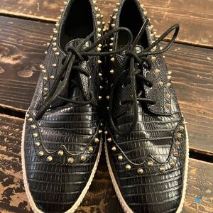 Ash Women's Black Leather Krush Platform Spike Oxford Shoe Sneaker Women Size 37
